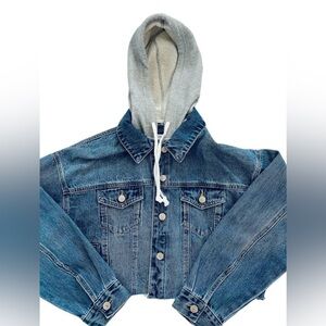 Forever 21 Jacket Womens Small Blue Gray Cropped Hooded Denim Jacket Casual